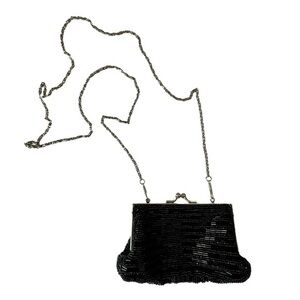 Black Beaded Clasp Closure Shoulder Crossbody Party Bag Clutch Hideaway Strap